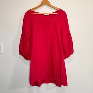 BRYN WALKER Tunic Top Size M Reddish-Pink 100% Linen Oversized 3/4 Bell sleeve